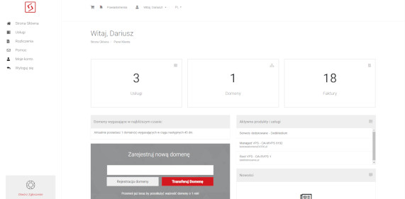 Panel usług S-NET Cloud